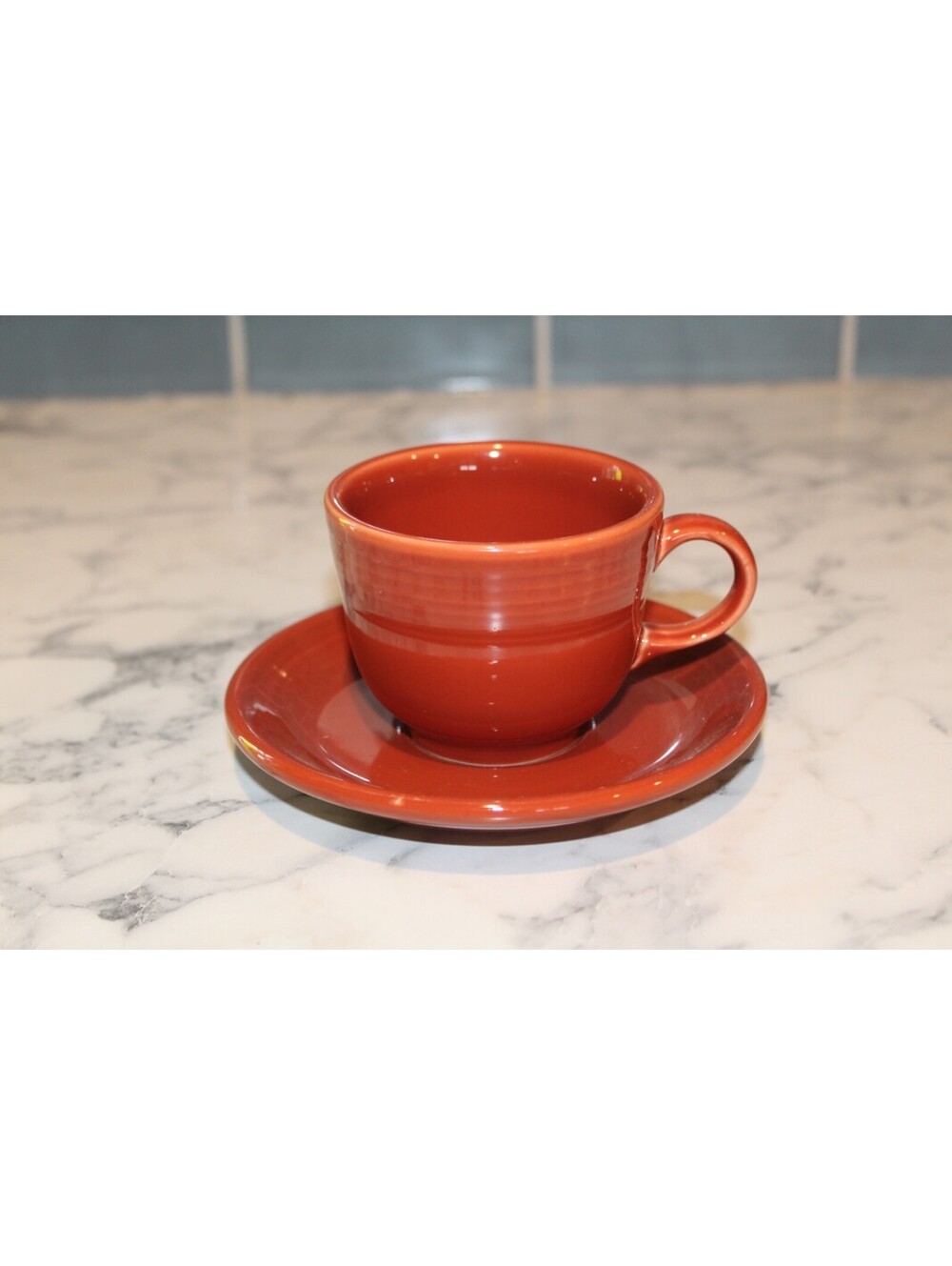 Fiesta Red Orange Teacup 6" Saucer Set Homer Laughlin